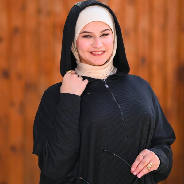 Alternative view of Zahwa Hooded Dress Abaya – Turkish Rib Fabric – Code: 1032.